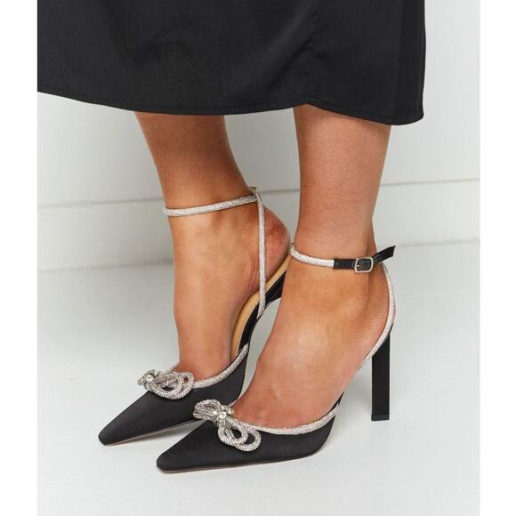 Tony Bianco Elsie Heels Embellished Ankle Strap Pointed Toe Black Satin Size 8.5 - Picture 1 of 12